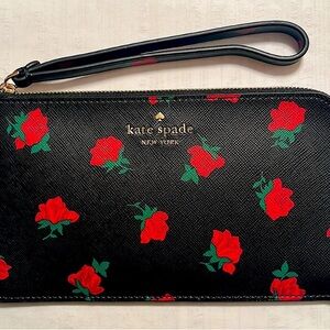 Kate Spade Black Wristlet with Red Floral Design